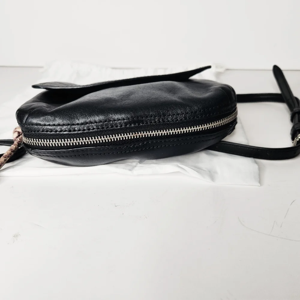 Michael Kors Black Leather Expandable Crossbody Bag Purse Snake Accent Dustbag